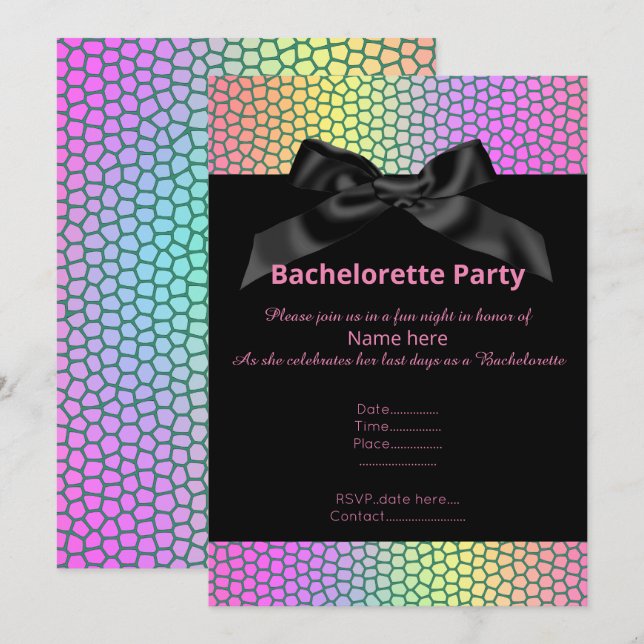 INVITACIÓN DE LA BACHELORETTE BLANCA DE BOW NEGRO (Anverso / Reverso)