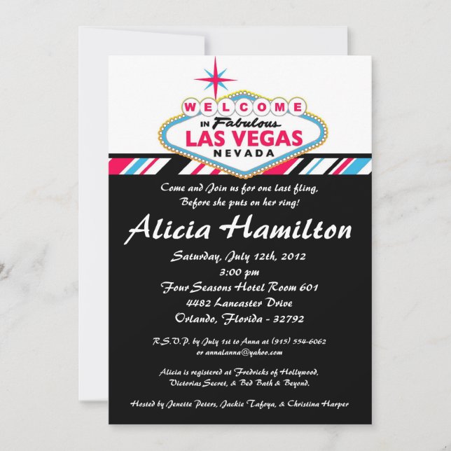 Invitación de la Bachelorette de Las Vegas 5x7 ros (Anverso)