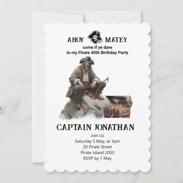 Invitación de la bandera Jolly Roger pirata (Anverso)