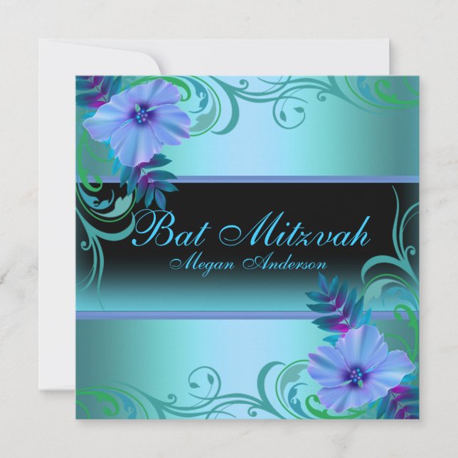 Invitación de la barra de flores vibrantes azul y  (Anverso)
