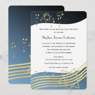 Invitación de la barra musical Mitzvah Blue and Go