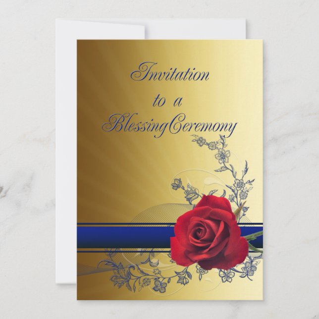 Invitación de la bendición con un rosa rojo del (Anverso)