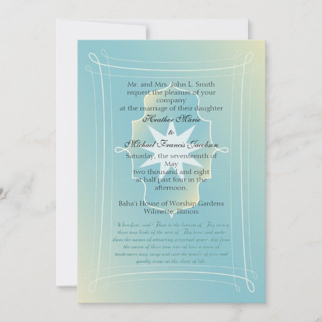 Invitación de la boda de Baha'i (personalizado) (Anverso)