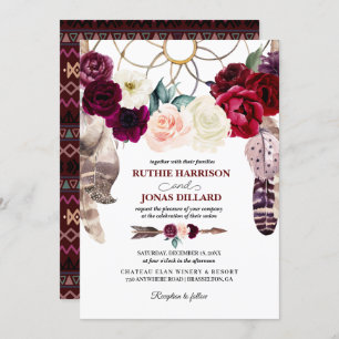 Invitación de la boda de Boho Dreamcatcher Borgoña