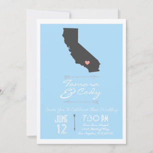 Invitación de la boda de California del azul de