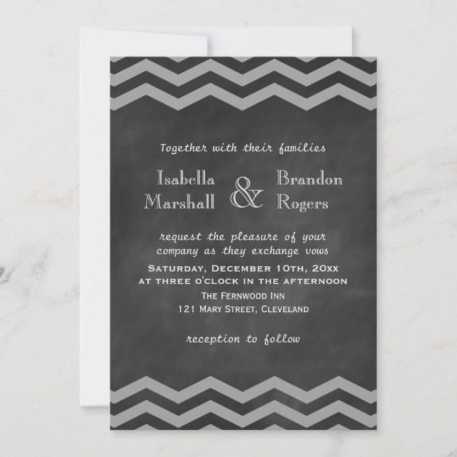 Invitación de la boda de Chevron de la pizarra (Anverso)