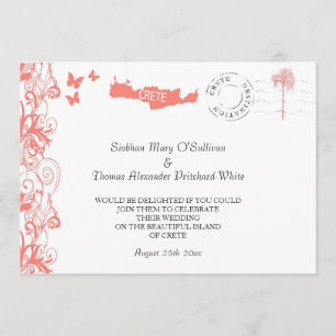 Invitación de la boda de Creta en rosado coralino