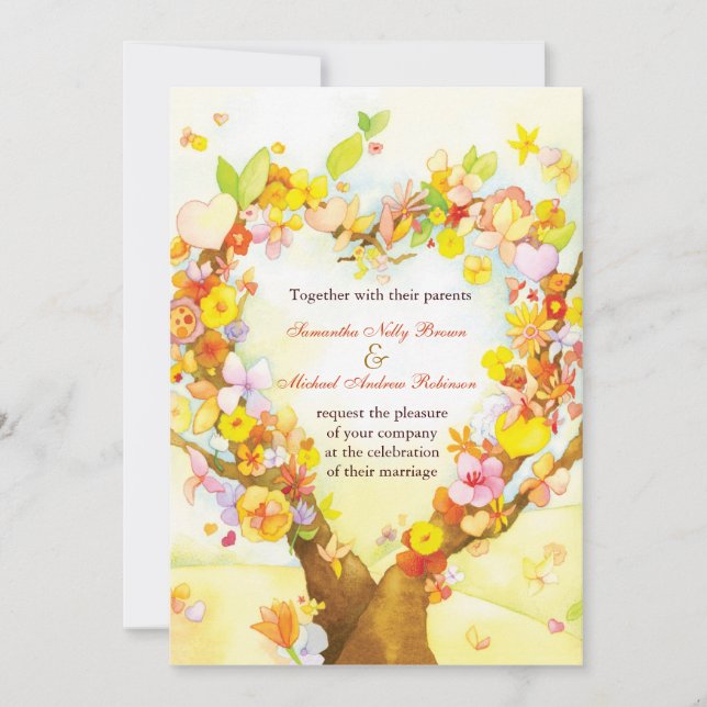 Invitación de la boda de la acuarela del árbol del (Anverso)