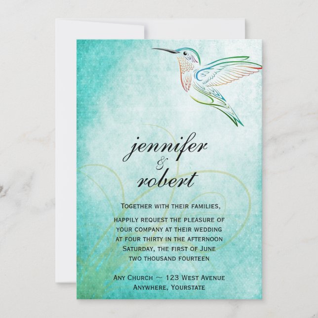 Invitación de la boda de la acuarela del colibrí (Anverso)