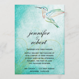 Invitación de la boda de la acuarela del colibrí
