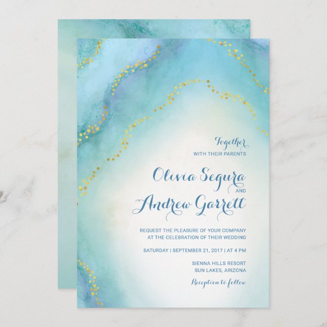 Invitación de la boda de la ágata de la acuarela (Anverso / Reverso)
