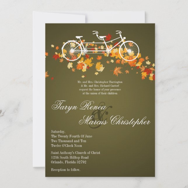 invitación de la boda de la bici del doble de la (Anverso)