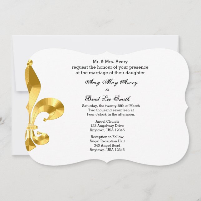 Invitación de la boda de la flor de lis del oro (Anverso)