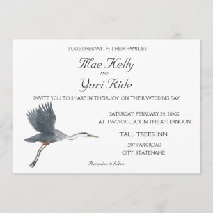 Invitación de la boda de la garza de gran azul que