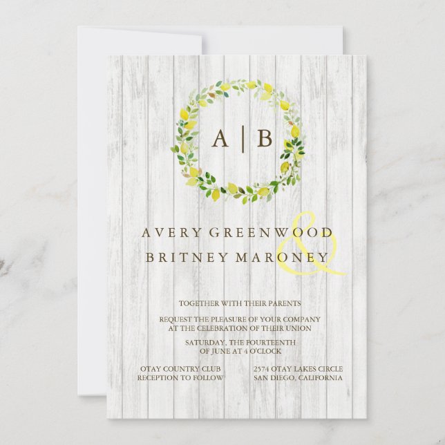 Invitación de la boda de la guirnalda del limón (Anverso)