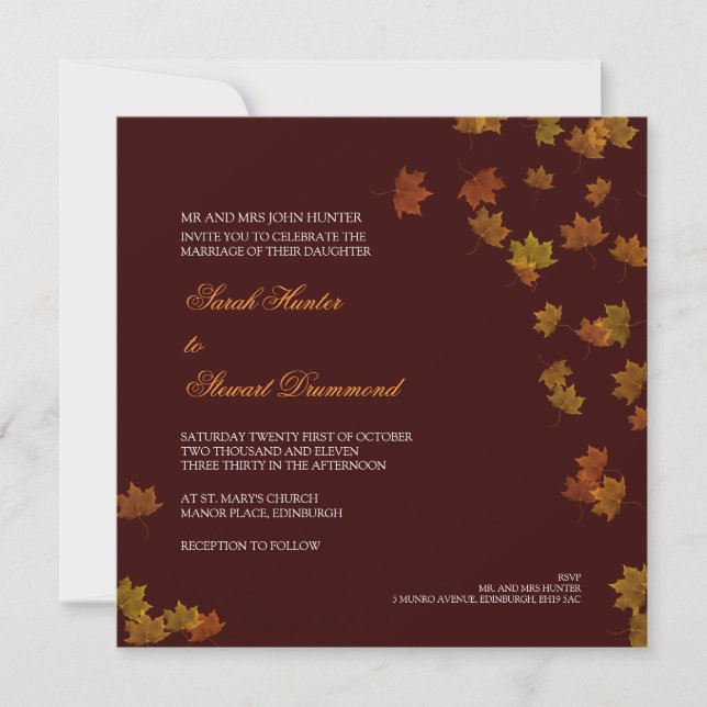 Invitación de la boda de la hoja de arce del otoño (Anverso)