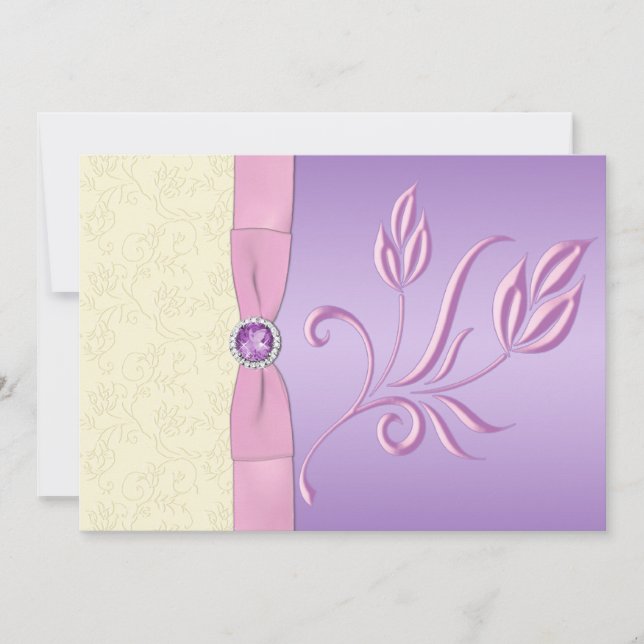 Invitación de la boda de la lavanda, del rosa y de (Anverso)