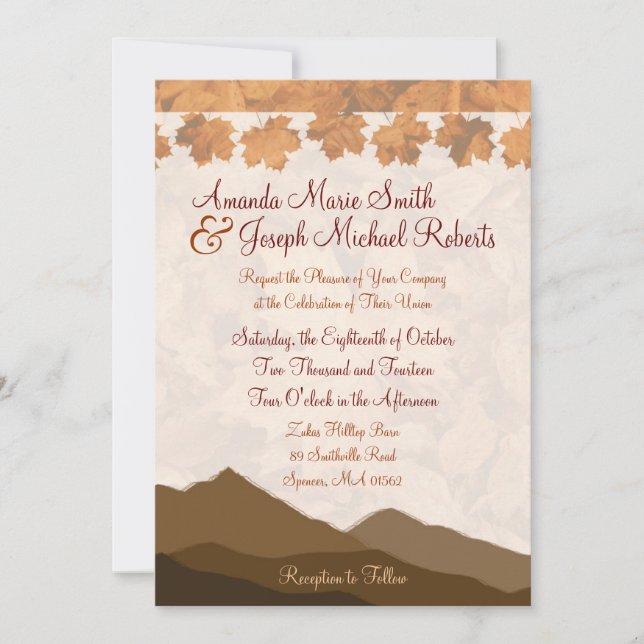 Invitación de la boda de la montaña de la caída (Anverso)