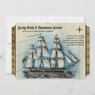Invitación de la boda de la nave del vintage