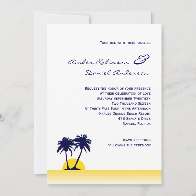 Invitación de la boda de la palmera de la playa (Anverso)