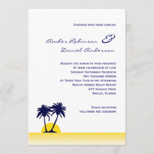 Invitación de la boda de la palmera de la playa