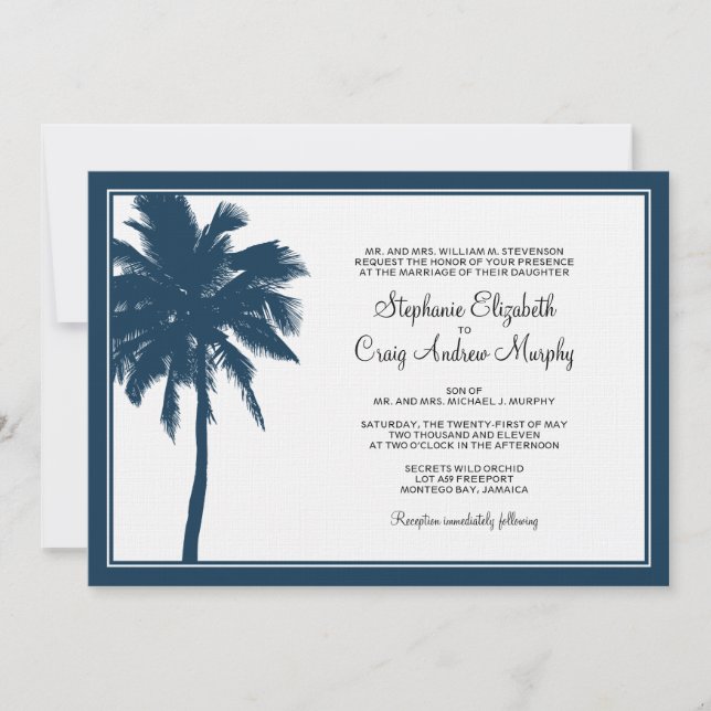 Invitación de la boda de la palmera de los azules (Anverso)