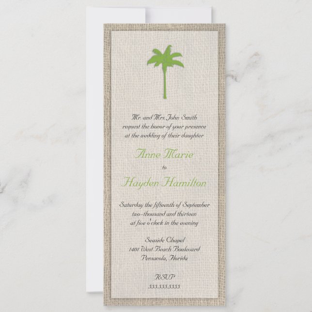 Invitación de la boda de la palmera y de la (Anverso)