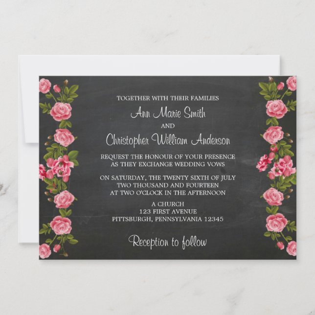 Invitación de la boda de la pizarra y de la flor (Anverso)