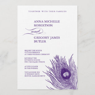 Invitación de la boda de la pluma del pavo real