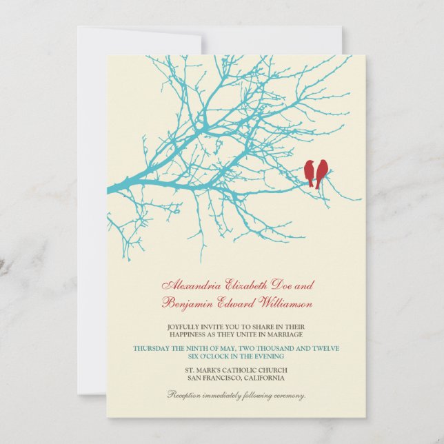 Invitación de la boda de la rama de los pájaros (Anverso)