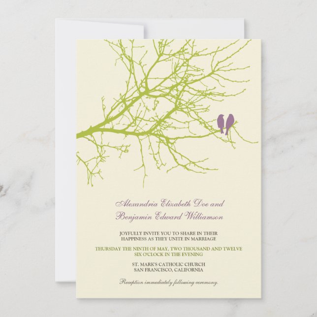Invitación de la boda de la rama de los pájaros (Anverso)