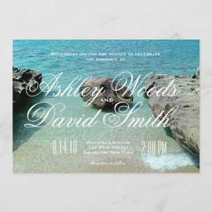 Invitación de la boda de la roca de la playa
