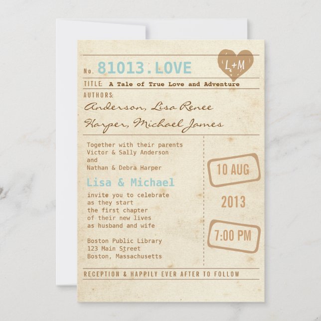 Invitación de la boda de la tarjeta de biblioteca (Anverso)