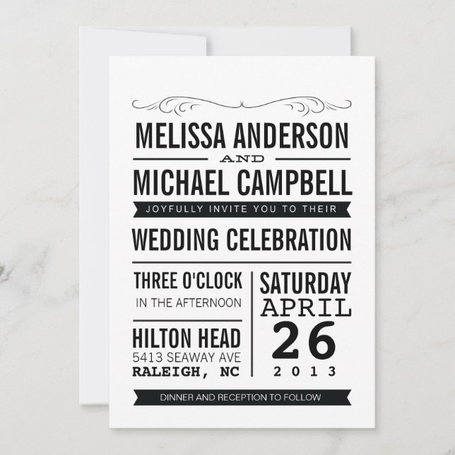 Invitación de la boda de la tipografía (Anverso)