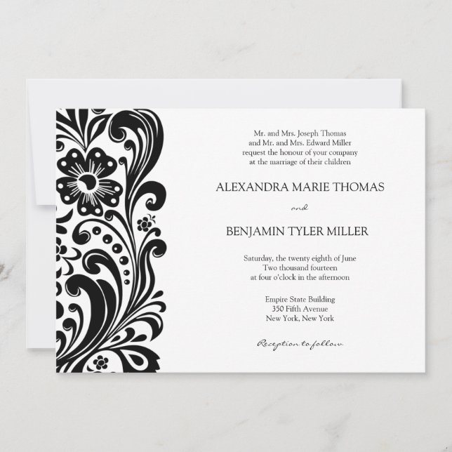 Invitación de la boda de la voluta de la flor (Anverso)
