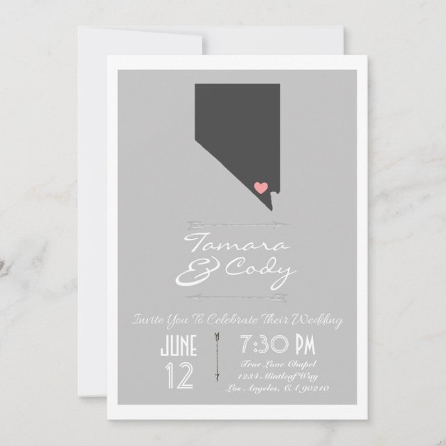 Invitación de la boda de Las Vegas gris elegante, (Anverso)