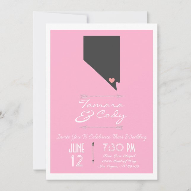 Invitación de la boda de Las Vegas rosado, Nevada (Anverso)