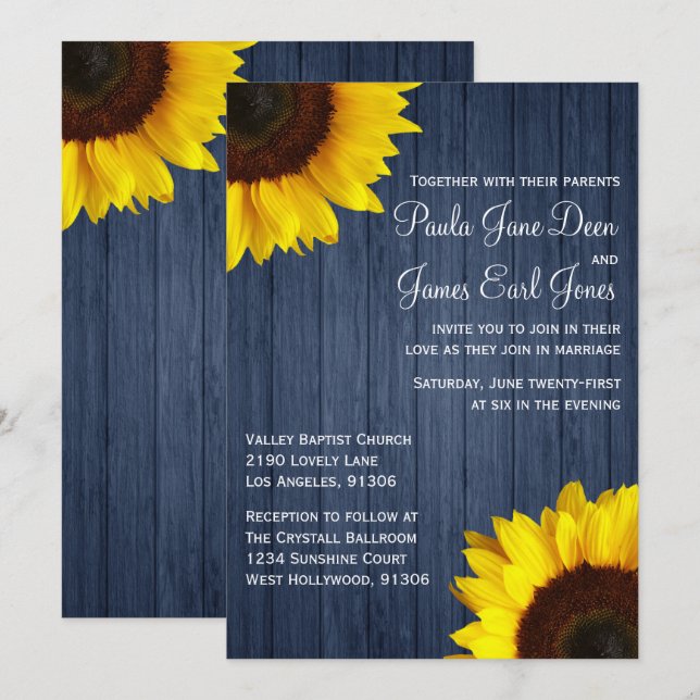 Invitación de la boda de los azules marinos y del (Anverso / Reverso)
