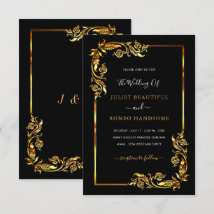 Invitación de la Boda de Oro Negra con marco adorn