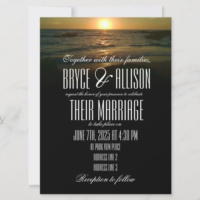 Invitación de la boda de playa de la puesta del (Anverso)