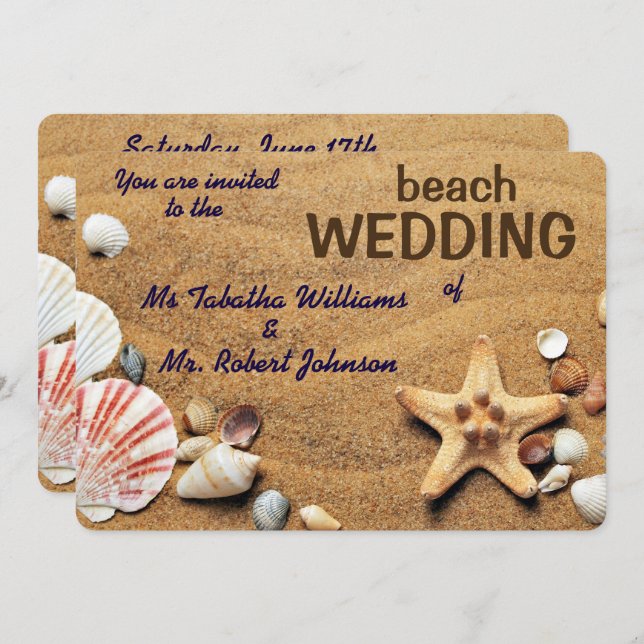 Invitación de la boda de playa del diseño de los (Anverso / Reverso)