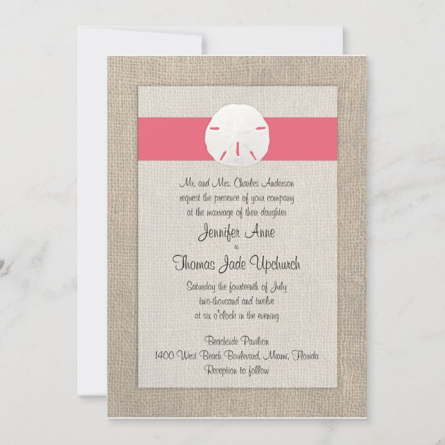 Invitación de la boda de playa del dólar de arena (Anverso)