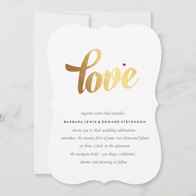 Invitación de la boda del amor del oro (Anverso)