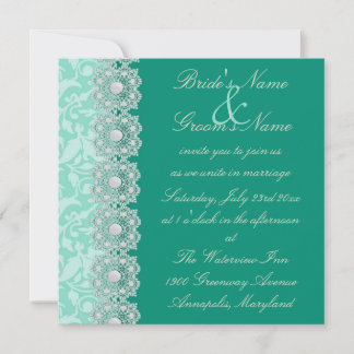 Invitación de la boda del Aquamarine del cordón y