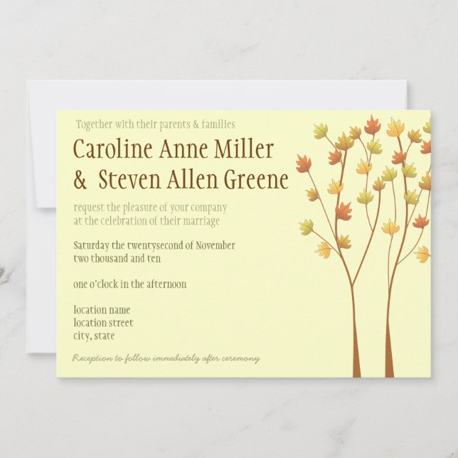 Invitación de la boda del árbol 5x7 de la ramita (Anverso)