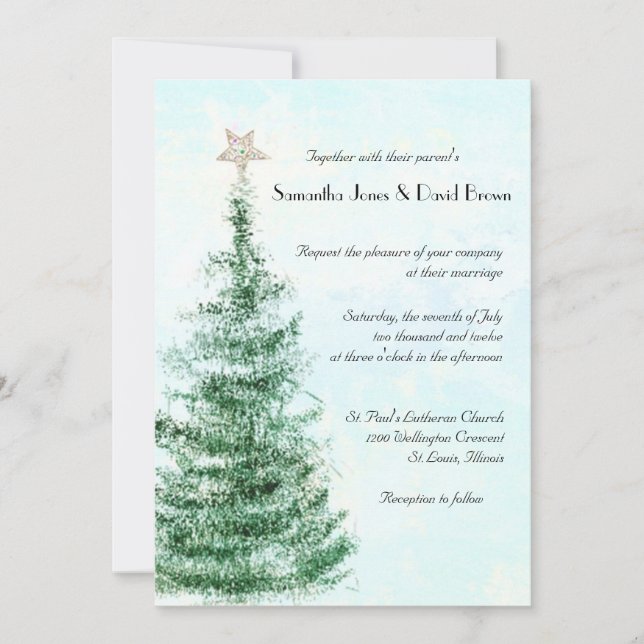 Invitación de la boda del árbol de navidad (Anverso)