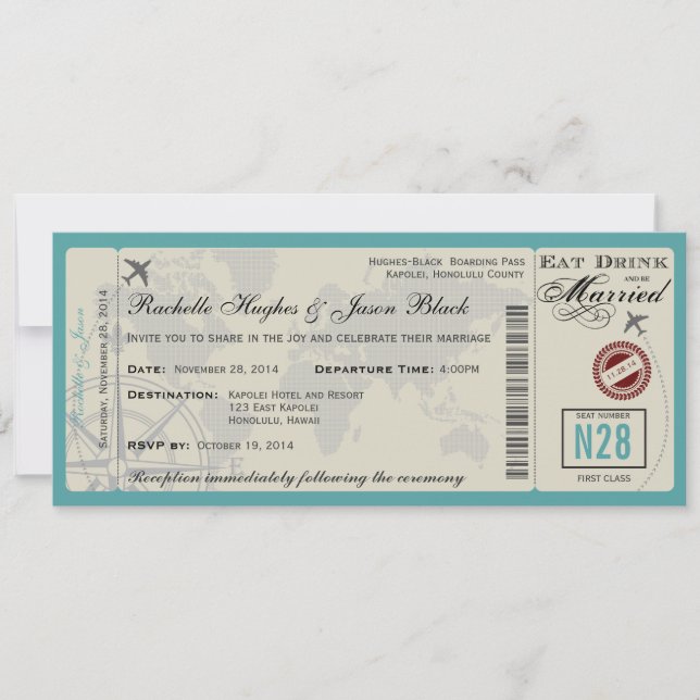 Invitación de la boda del billete de avión ABIERTA (Anverso)