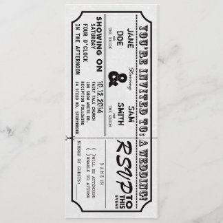 Invitación de la boda del boleto de la película