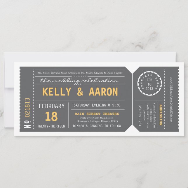 Invitación de la boda del boleto de teatro de (Anverso)