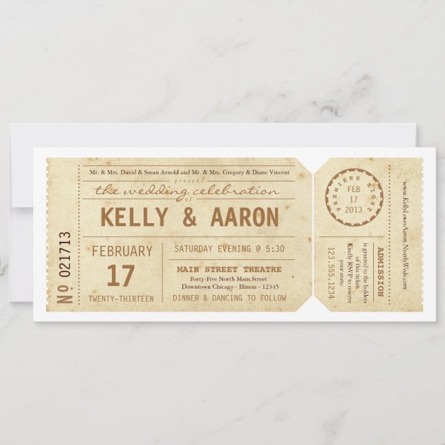 Invitación de la boda del boleto de teatro de (Anverso)